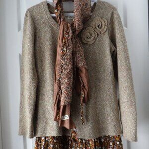 Molly Bracken Dress (10/M) BrownTan Boho Layered Lace Chic Whimsical Prairie